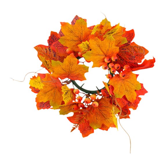perfeclan Halloween Candle Wreath ,Fall Candle s Wreath ,Maple Leaf Candle Holder Thanksgiving Candle Wreath for Harvest, Home Yellow