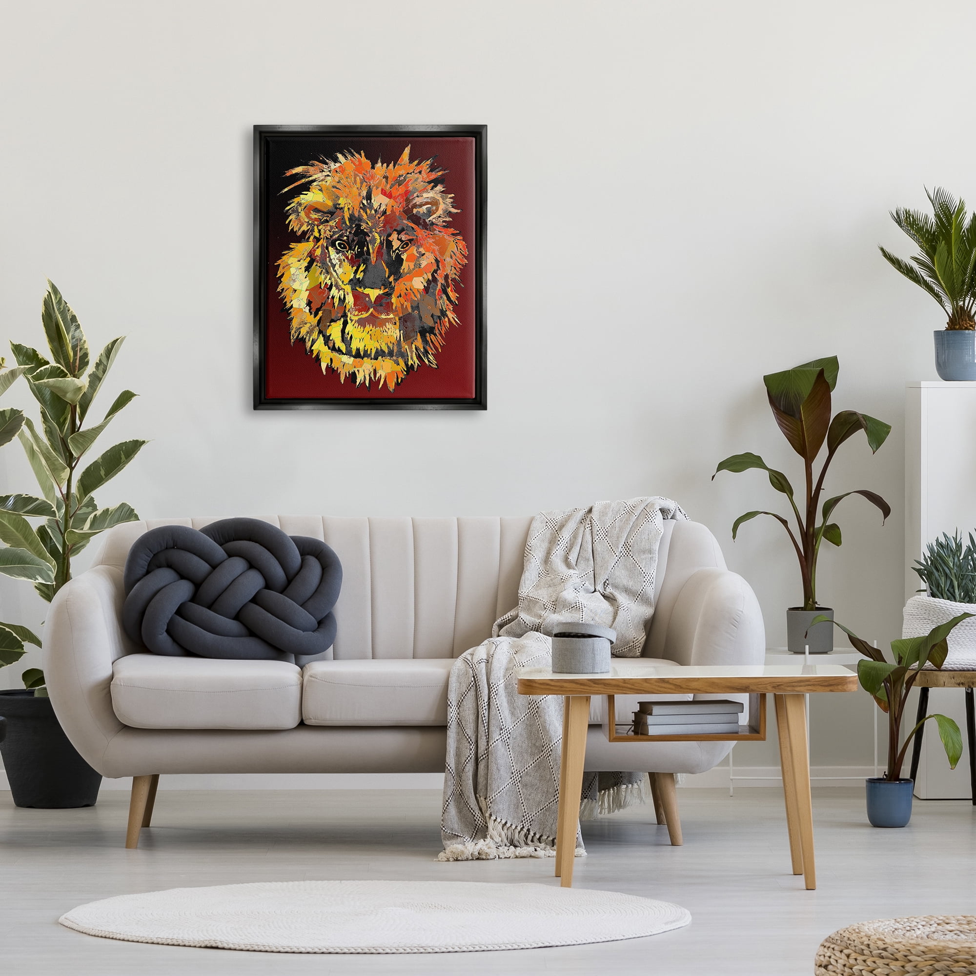 Stupell Industries Abstract Lion Mane Animals & Insects Painting Black Floater Framed Art Print Wall Art, 25 x 31