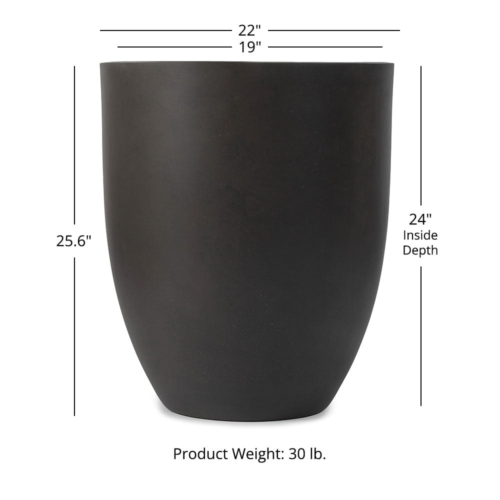 Ash & Ember 22" Laurel Charcoal Planter, Lightweight Fiberstone Composite with Weather-Resistant Finish