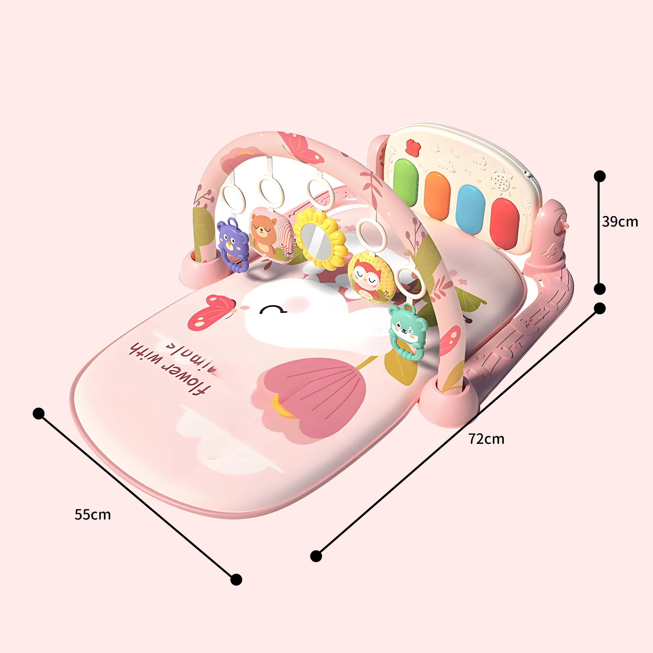 KOPPOP Baby Play Mat with Piano Toys, Tummy Time Activity Gym for Infants 0-12 Months, Bunny Playmat Newborn Gift Boy Girl