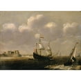 thumbnail image 2 of Claes Claesz. Wou 18x14 Gold Ornate Wood Frame and Double Matted Museum Art Print Titled - Ships in Front of a Harbour (1620-30), 2 of 4