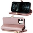 thumbnail image 6 of Compatible with iPhone 12 Pro/iPhone 12 Wallet Case,Detachable 2 in 1 Magnetic [9 Card Slots] Removable Wrist Strap Zipper Shockproof Kickstand Multi-Function PU Leather Case,6.1",Rosegold, 6 of 16