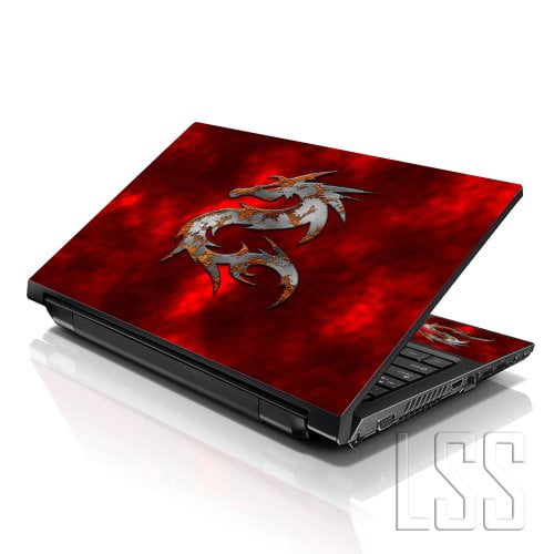LSS 15 15.6 Inches Laptop Notebook Skin Sticker with 2 Wrist Pads - Reusable Cover Protector Vinyl Sticker Cover Decal Fits 13" - 16" - Red Dragon Pattern