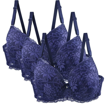 WCMZJ 3Pack Women s Push Up Lace Bra Underwire Plunge Full Coverage Bras Sexy Plus Size Support Everyday Bralettes Multicolor 3XL