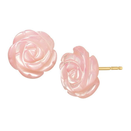 Pink Natural Mother-of-Pearl Flower Stud Earrings in 14kt Gold