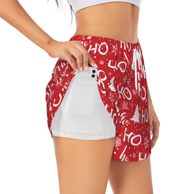 Balery Christmas Hohoho Pantalones cortos deportivos para mujer con forro y dos bolsillos, elásticos, para entrenamiento, gimnasio, yoga-X-Large