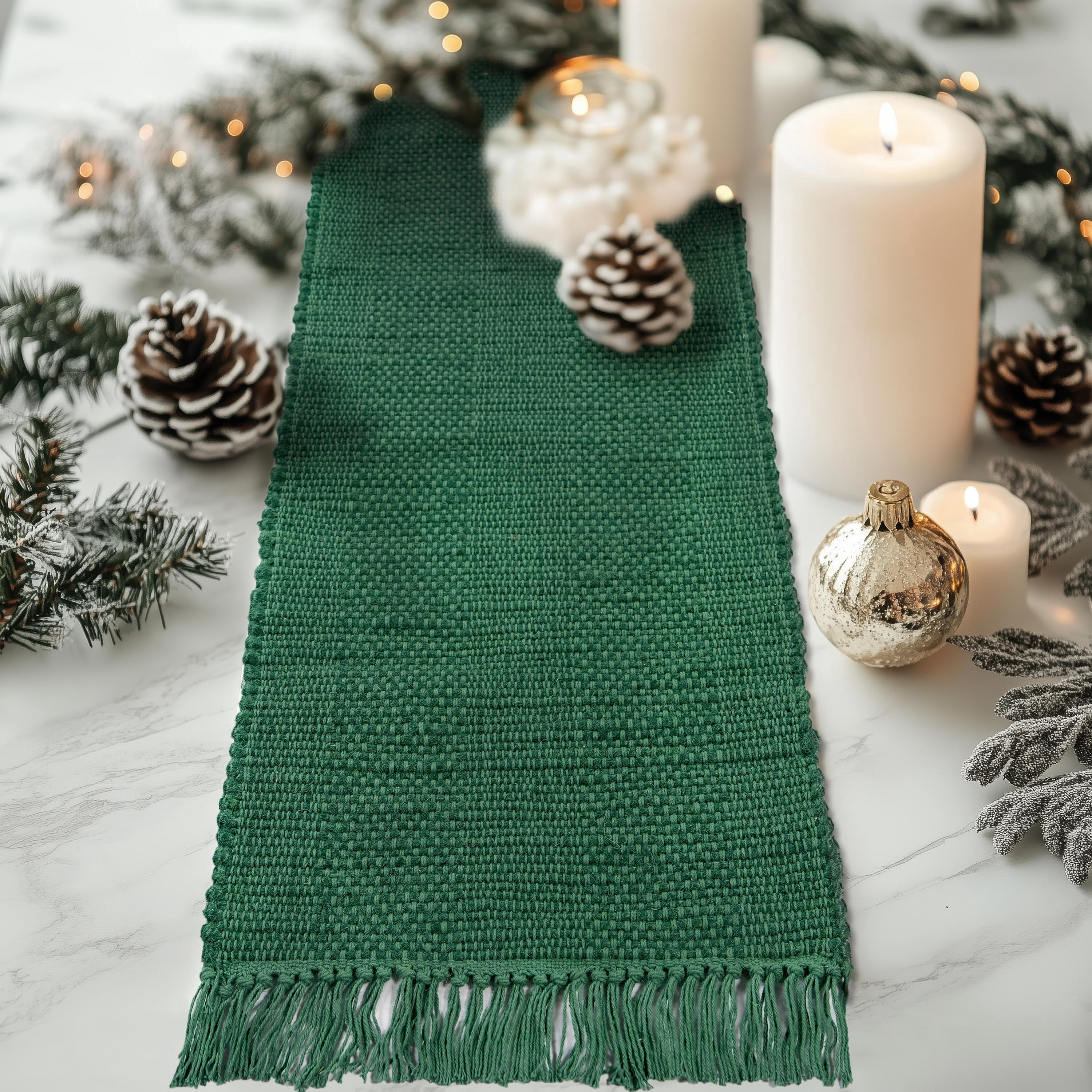 Holiday Chunky 13" x 72" Table Runner - 80% Jute, 20% Cotton, Green