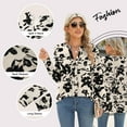 thumbnail image 3 of TEMOFON Women Tops Casual Business Split V Neck Floral Printed Pleated Blouses Loose Fit Fall Long Sleeve Work Shirts L, 3 of 10