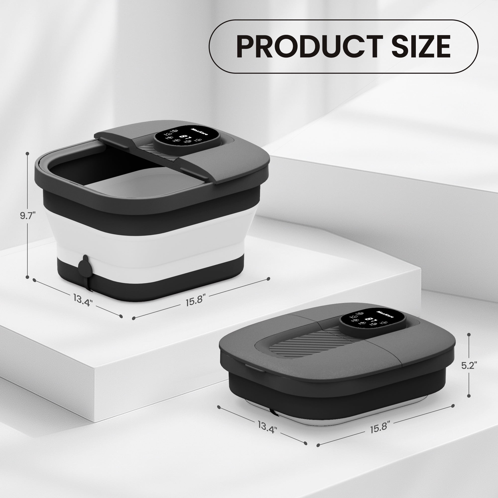 MaxKare Collapsible Foot Spa with Massager and Heat, Foot Spa Massager with Bubble Heat, Black