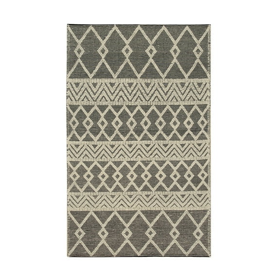 EORC Black Handwoven Wool Contemporary  Durrie Kilim Rug, 4' x 6'