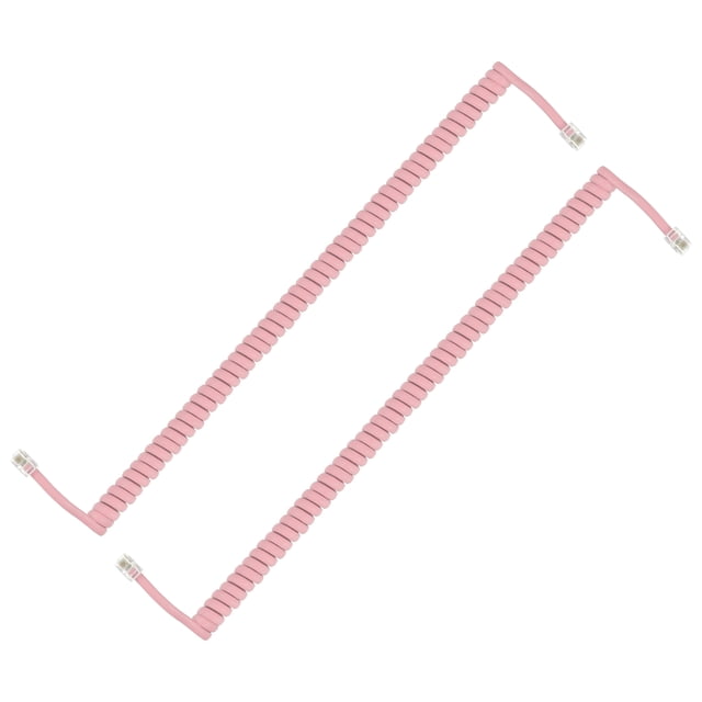 Uxcell 2 Pack Cable Telefónico para Línea Fija, 13.1 Pies (En Espiral 1.96 Pies) RJ9/RJ10 4P4C Cable de Accesorio para Teléfono de Línea Fija, Rosa Claro