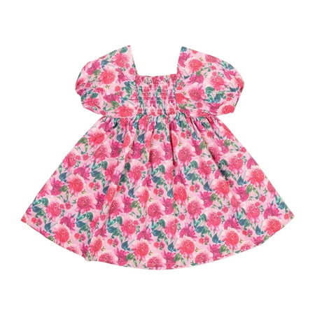 

Pedort Dresses For Girls 2023 Elegant Girls Summer Chiffon Casual Dress Square Neck Ruffle Short Sleeve Frilly Smocked Elastic Ruffle Hem Tulle Dresses Pink 6 Years