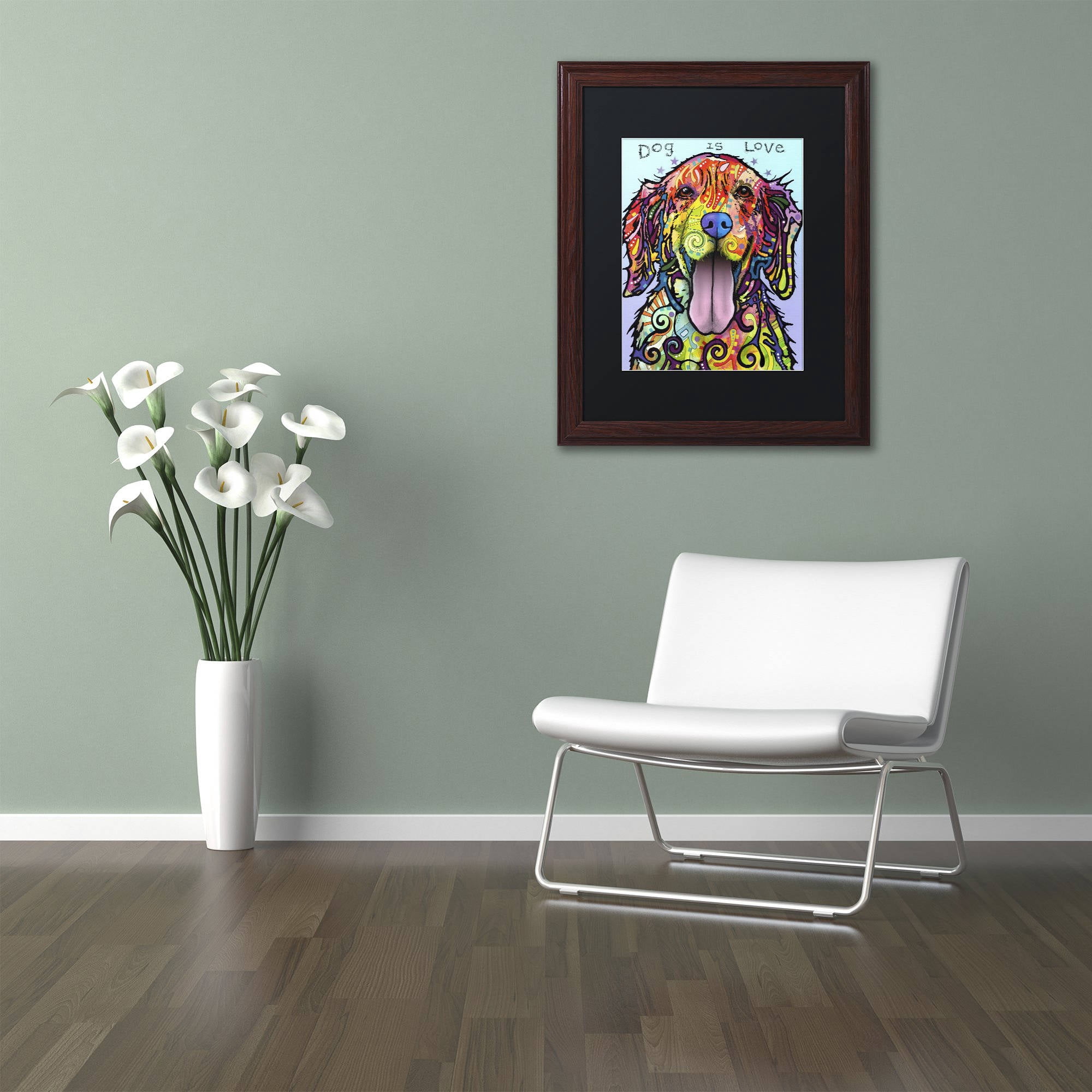 Trademark Fine Art 'Dog Is Love' Canvas Art by Dean Russo, Black Matte, Wood Frame