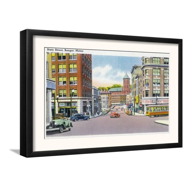 Bangor, Maine, Street Scene on State Street Framed Art Print Wall Art 18.5x13