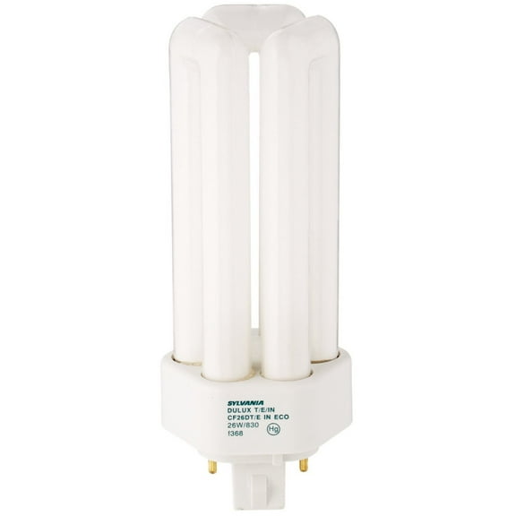 Sylvania 20880 (12-Pack) CF26DT/E/IN/830/ECO 26-Watt Triple Tube Compact Fluorescent Light Bulb, 3000K, 1746 Lumens, 82 CRI, T4 Shape, 4-Pin GX24q-3 Base