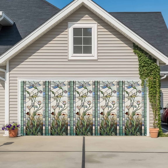 Vintage Floral Garage Door Cover Banner 6 x 13 FT,Retro Abstract Art Summer Flowers Watercolor Garage Door Curtains Backdrop with Grommets for Indoor Outdoor Wall Party Porch Yard Decor Background
