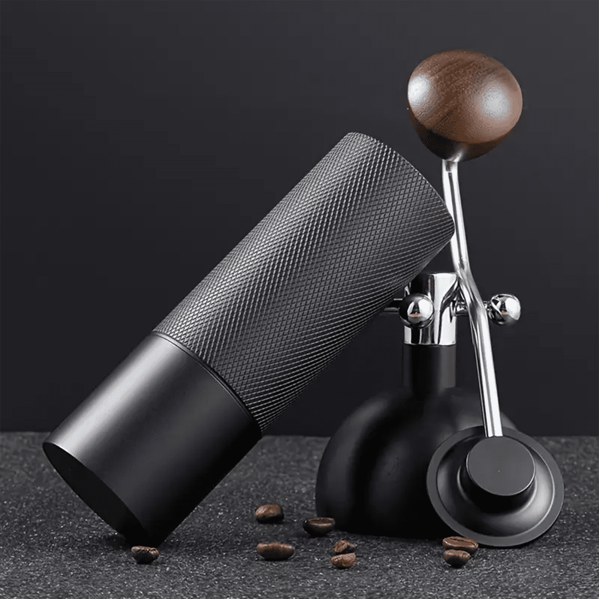 Manual Coffee Grinder Stainless Steel with Checkered Handle - Portable Hand-cranked Bean Grinder, No Electricity Required for Home and Travel