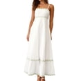 thumbnail image 1 of Bellella Robe d'Été de Plage pour Femme, Robe Maxi Bohème à Bretelles Spaghetti, Ample, Sans Manches, Évasée, Vert + Blanc, P, 1 of 4