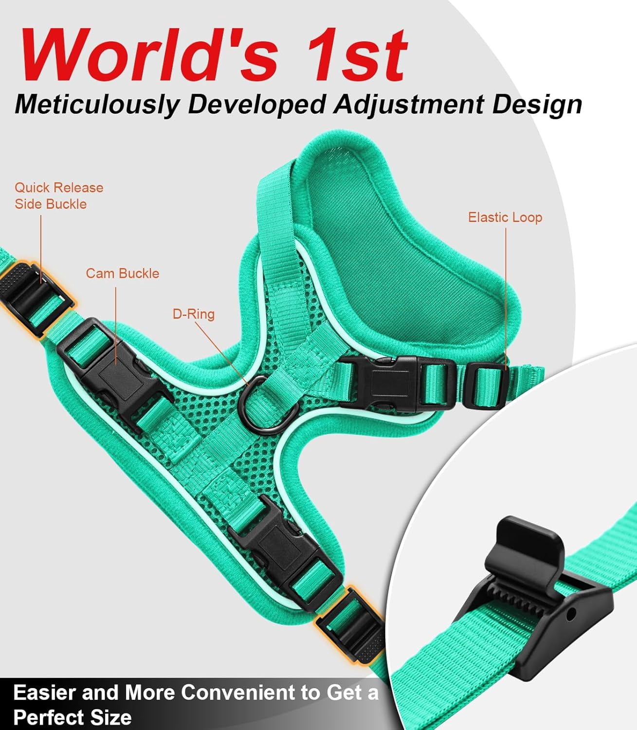 Cat Harness and Leash for Walking Escape Proof Soft Adjustable Cat Leash Breathable Comfortable Vest Easy to Wear Kitten Harness for Outdoor Travel (Emerald, S (7-12lb))