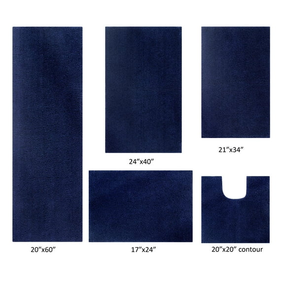 Better Trends 5 Piece Bathroom Rug Set 100% Polyester Bath Rug, Water Absorbent Non-Slip Bath Mat Machine Washable Micro Plush Collection - Navy