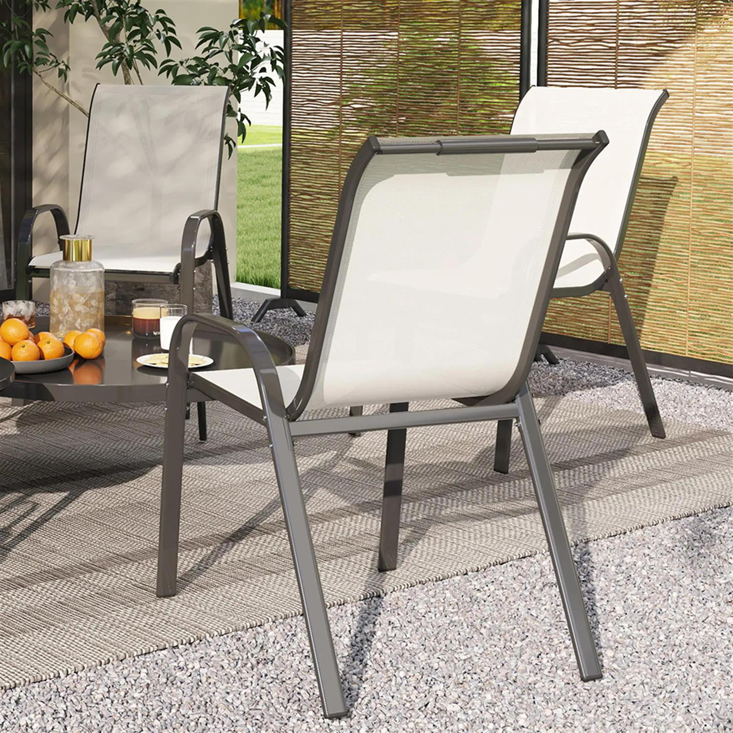 Demi Bonn Outdoor Dining Chairs Set of 4, Stackable Patio Chair with High Back, Breathable Mesh Seat for Garden, Backyard, Deck, Porch, Lawn, Beige
