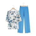 thumbnail image 5 of Ailaofu Women's Plus Size Printed Short Sleeve Crew Neck Top Solid Color Trousers Set, Casual Loose Summer Two Piece Set, 5 of 7
