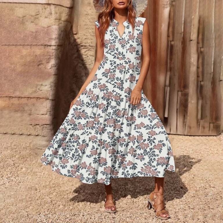bohemian casual print dress V-Neck Floral Sleeveless Midi Women's Summer Boho Dress Lightweight Rayon Blend with Side Slits for Beach Vacation,Light Gray XL Sage Coast Satin Bardot body:XSP-XLP Size:38 WAIST / 32 INSEAM Wear with wedges and