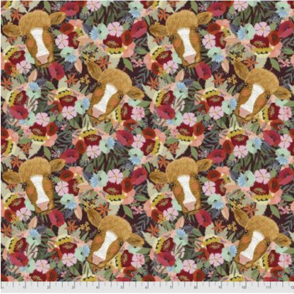 Mia Charro Farm Friends Floral Cow Multi Cotton Fabric By Yard