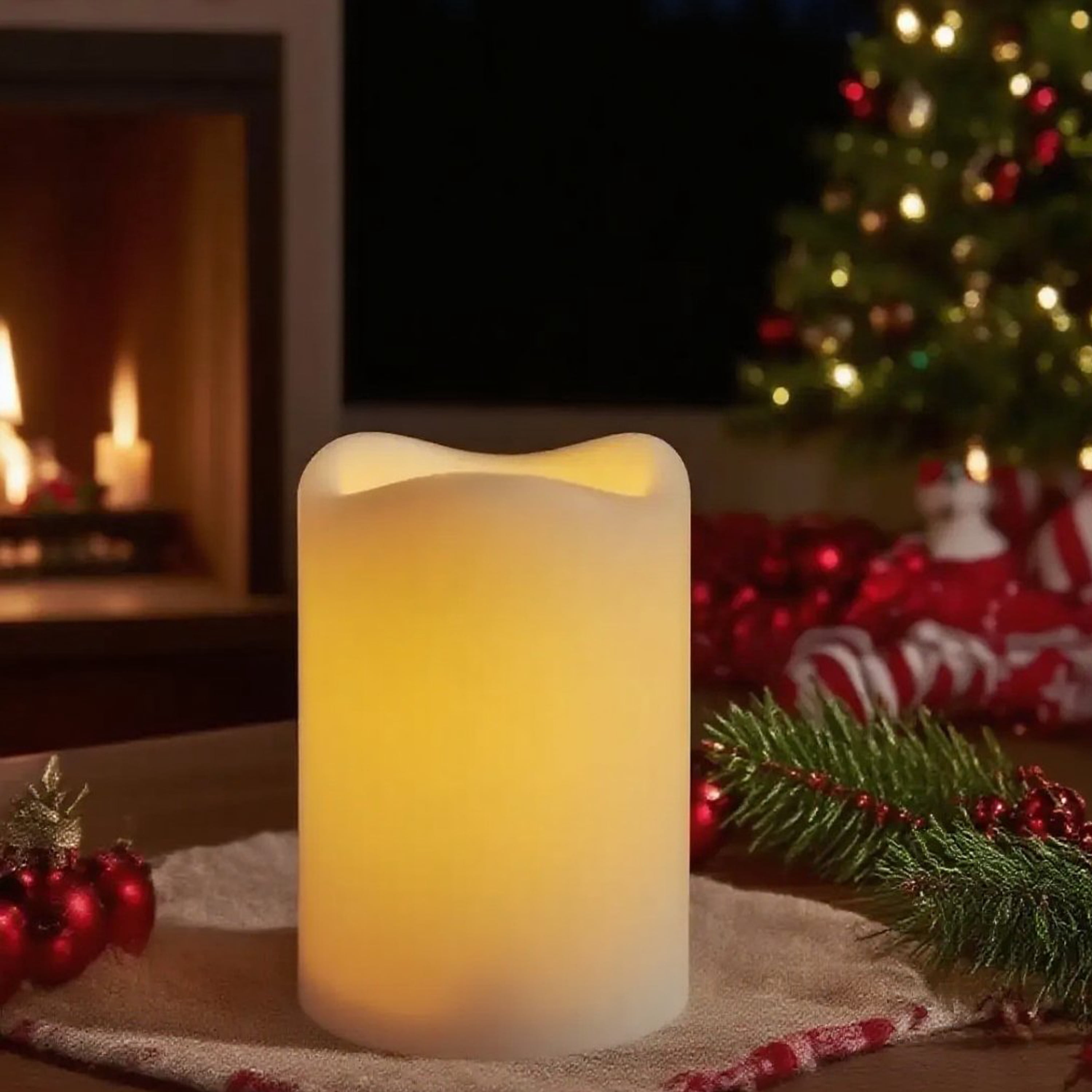 Indoor Battery-Operated LED Plastic Flameless Christmas Pillar Candle, White, 4", by Holiday Time