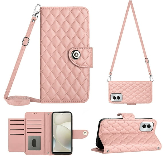 for Moto G Power 5G 2024 Wallet Case RFID Blocking Card Slots Holder with Shoulder&Crossbody Strap, Magnetic Folio Kickstand Handbag Flip Phone Cover for Motorola Moto G Power 5G 2024, Coralpink