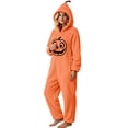 thumbnail image 5 of Inleife Women's Halloween Pumpkin Face Print Hooded Plush Fleece Onesie, Full Zip Jumpsuit with Side Pockets for Cosplay Holiday Party Wear, 5 of 6