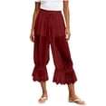 thumbnail image 2 of Pounoo Womens Sheer Capri Pants Drawstring Waist Sheer Mesh Cropped Length Floral Embroidered Hem Trimb Pants Loose Fit Beach Cover Up Sheer Lightweight Pants, 2 of 5