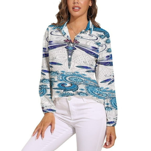 Dragonfly Print Long Sleeve Blouse Woman Streetwear Casual Shirts Summer Oversize Woman Streetwear Clothing Birthday Present