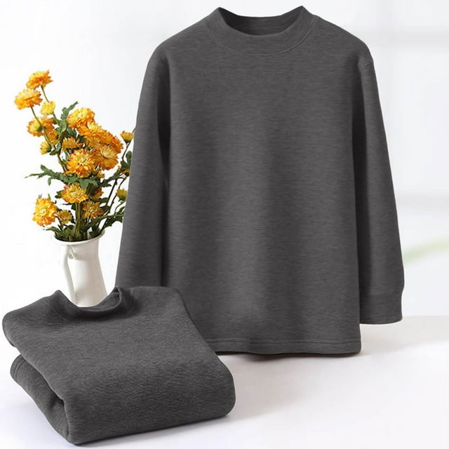 Children's Winter Solid Color Half High Collar Base Shirt With Thick Knitted Base And Fleece Warm Jacket For Kids