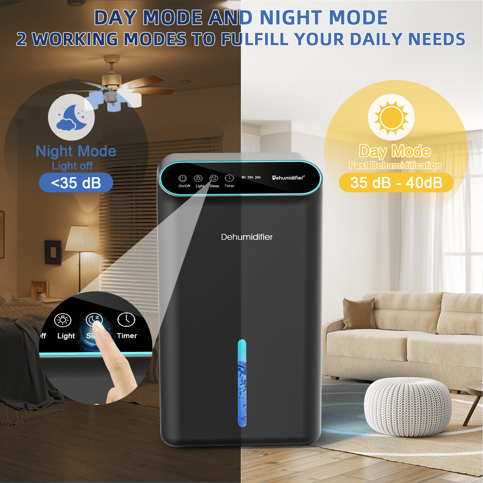 Zeova Dehumidifier, 86 OZ Dehumidifiers for Home (800 Sq.ft), Dehumidifier for Bedroom with Essential Oil Diffuser, 7 Color LED Light, 24H Timer, Auto Shut-off, Ideal for Bathroom Closet RV (Black)