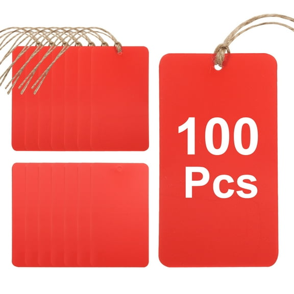 100Pcs Red Plastic Shipping Tags, 3.5" x 2" Waterproof Labeling Tags with Thread & Wire for Garage, Inventory Tag