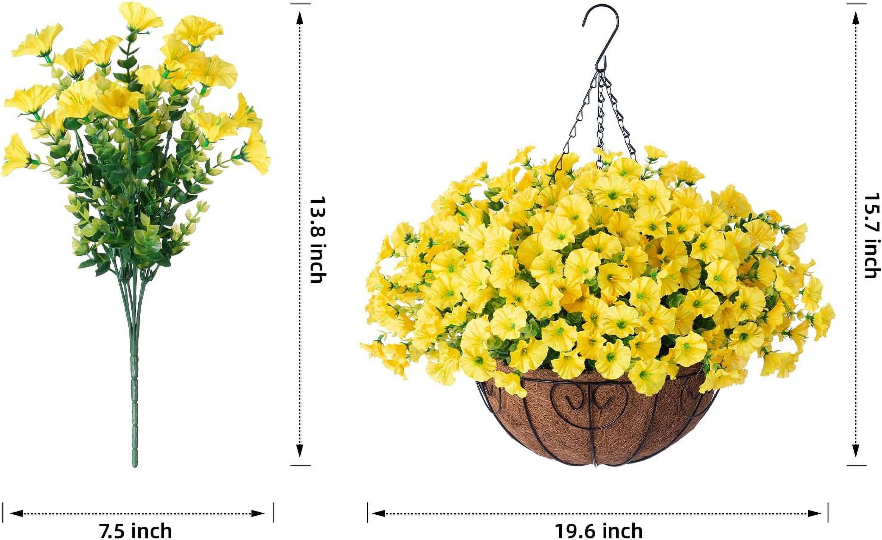 Artificial Fake Hanging Flowers Plants Baskets for Outdoor Outside Summer Decoration, Faux Silk Yellow Morning Glory in Planter UV Resistant Realistic for Home Porch Patio Balcony Garden Yard