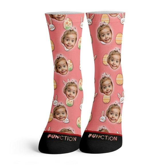 Function - Custom Easter Egg Bunny Basket Gift Men Crew Tall Women Pattern Socks Customize Upload Your Face Personalize Photo Picture Cute Printed Colorful Graphic Novelty Husband Wife