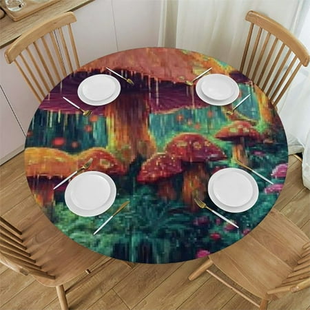 

BCIIG Mushrooms Fantasy Concept Art Round Table Cover Stain Resistant Washable Indoor Outdoor Kitchen Dining Wedding Parties Picnic Camping Polyester Fiber 42 -46