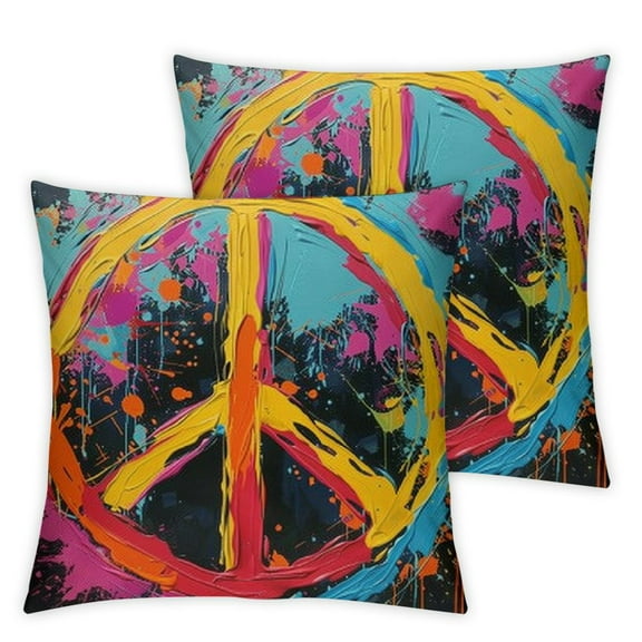 Creowell Throw Pillow Cover Colorful Peace Sign Symbols Decorative Pillow Cases Home Decor Square Pillowcases,Set of 2  White