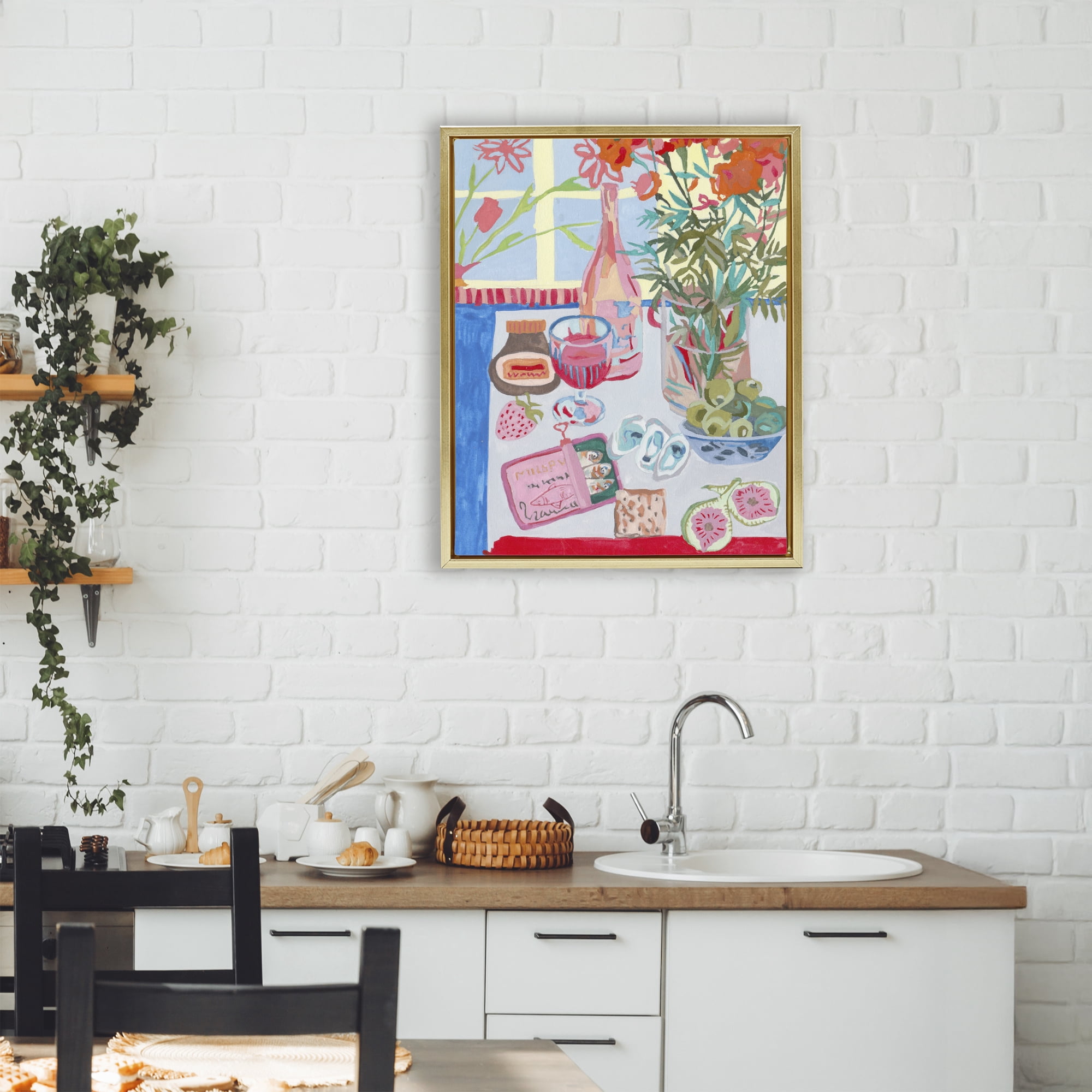 Stupell Industries Red & Blue Table Setting Gold Framed Floater Canvas Wall Art, design by Melissa Wang