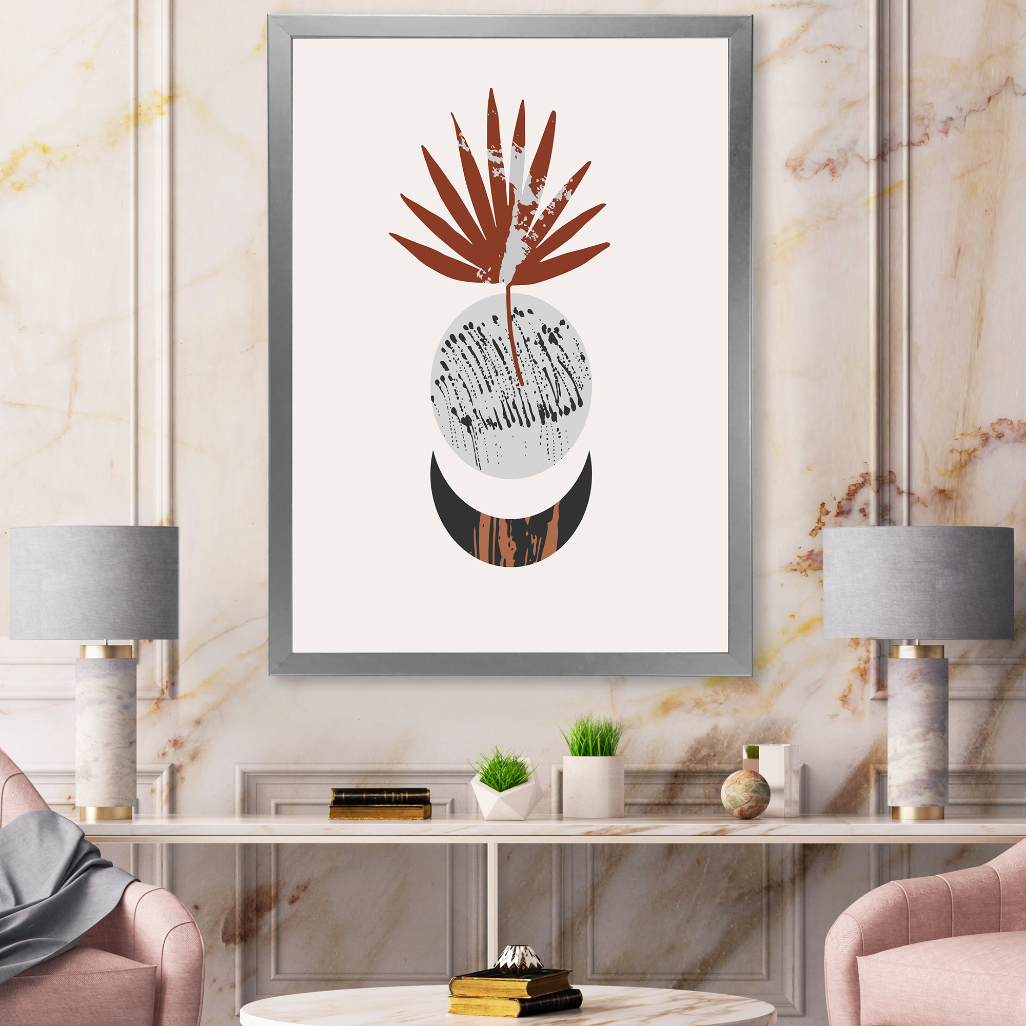 Designart 'Sun and Moon Shapes In Retro Terracotta Tones V' Modern Framed Art Print