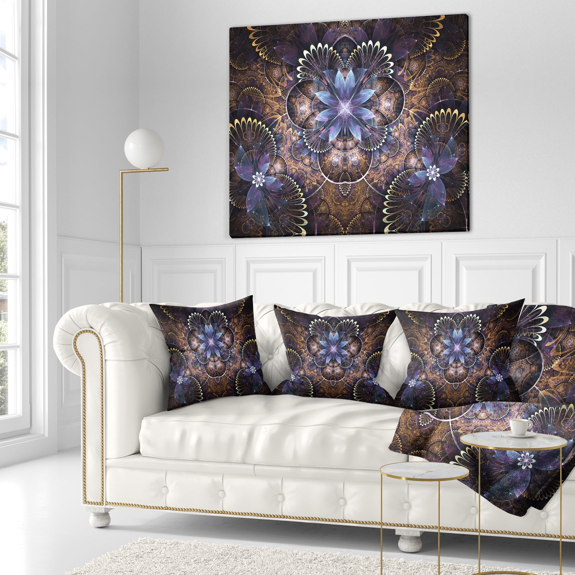 Designart Fractal Glossy Blue Flower Digital Art - Floral Throw Pillow - 16x16