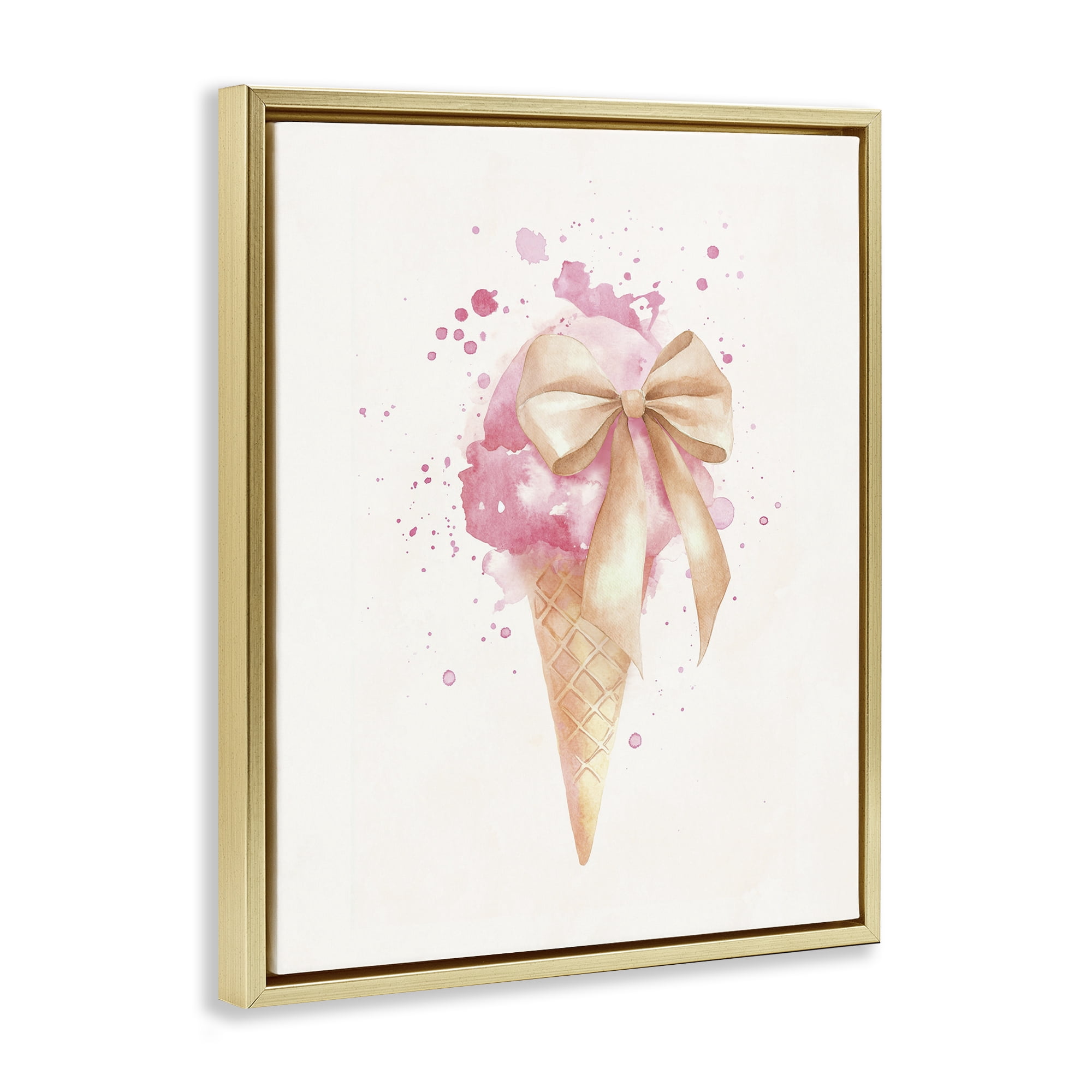 Stupell Industries Icy Charm Ice Cream Cone Gold Framed Floater Canvas Wall Art, design by Svetlana Aleynikova