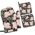 thumbnail image 2 of PISONIC Gants de Four et Supports de Pots Imprimé Léopard Fond Roses Roses Ensembles de 4, Gants de Four de Cuisine Antidérapants Résistants à la Chaleur pour Cuisson Barbecue, 2 of 9
