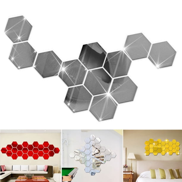 Gwong Decoración hogareña 12pcs acrílico 3D espejo hexágono pegatinas de pared extraíbles DIY decalan la decoración del hogar Gwong 101337