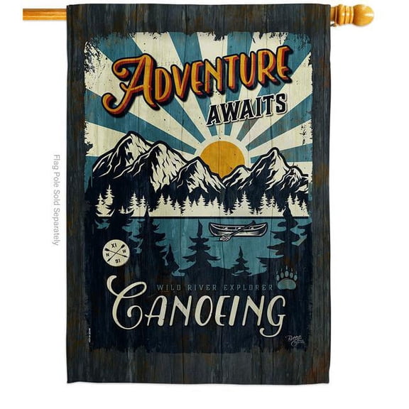 Breeze Decor H109083-BO Awaits Canoeing Outdoor Adventure 28 x 40 in. Double-Sided Decorative Vertical House Flags for Decoration Banner Garden Yard Gift