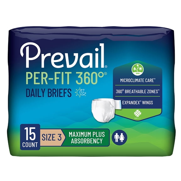 Prevail Per-Fit 360 Adult Incontinence Brief XL Heavy Absorbency Winged, PFNG-014, Maximum Plus, 15 Ct