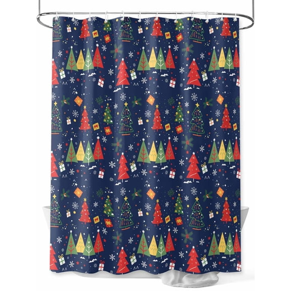 Fsddascl Navy Blue Christmas Shower Curtain Set - Extra Long 72" x 96" Washable Bathtub Curtain with 12 Hooks, Red Green Xmas Tree Snowflake Abstract Waterproof Fabric Shower Curtains for Bathroom