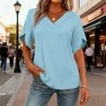 thumbnail image 2 of JGGSPWM Womens Fashion Solid Color Ruffle V Neck T-Shirts Casual Short Sleeve Shirts Summer Lounge Tunic Tops Blue M, 2 of 7